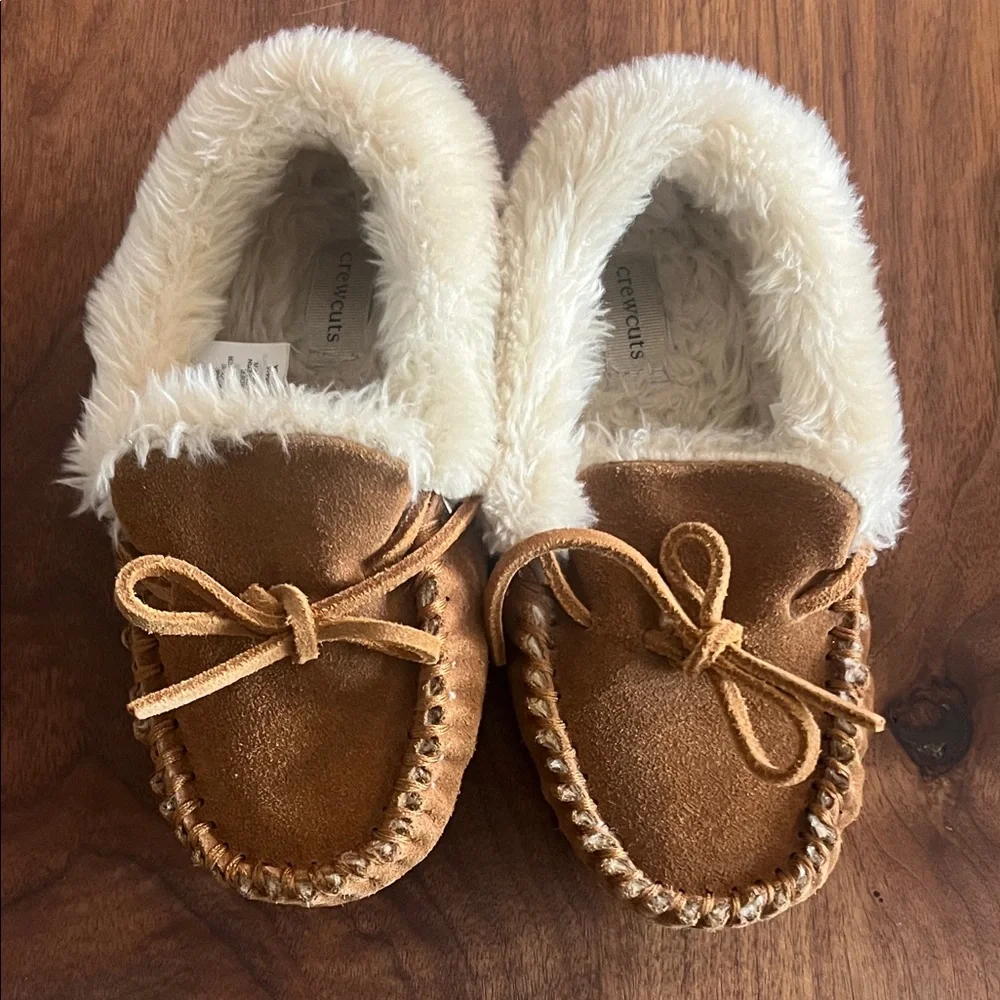 Crewcuts Cozy Brown Moccasin Slippers with Faux Fur Lining